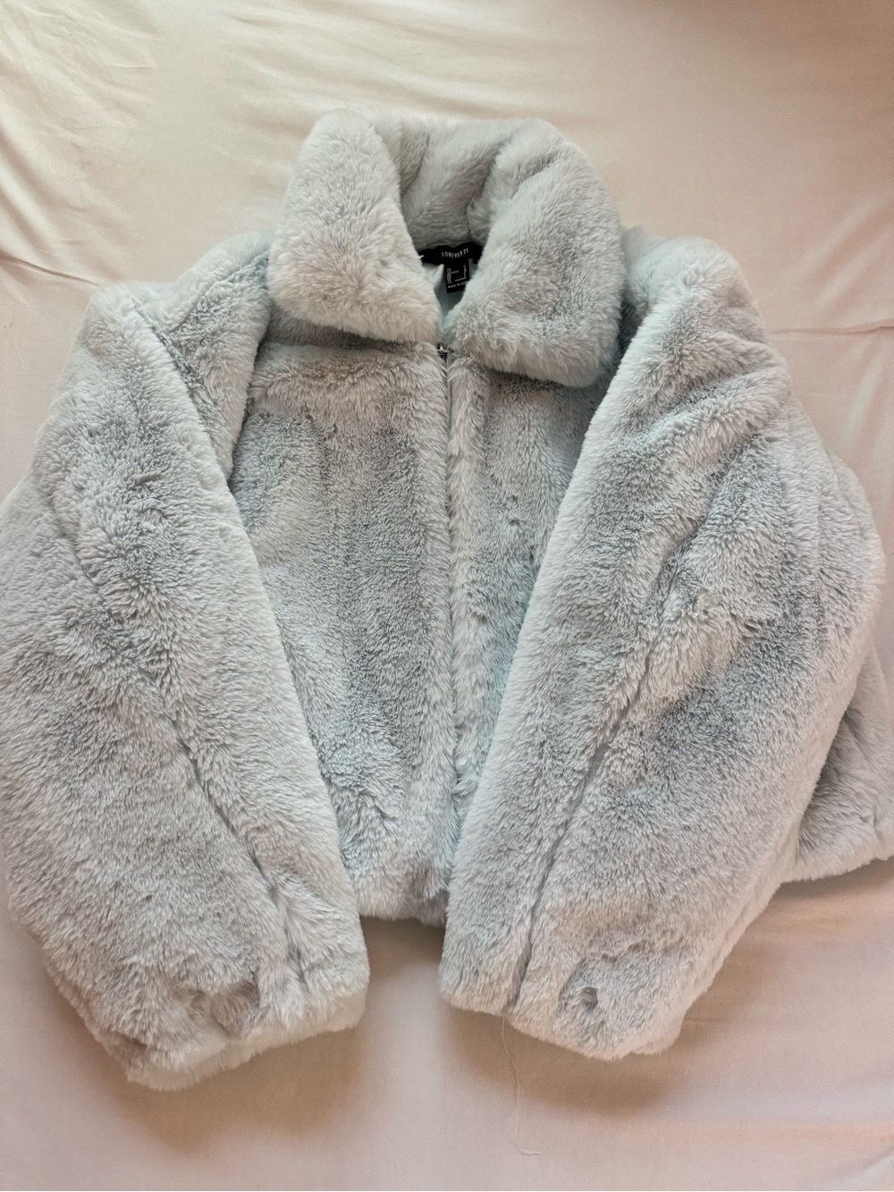 Forever 21 Plush Teddy Jacket in Light Gray